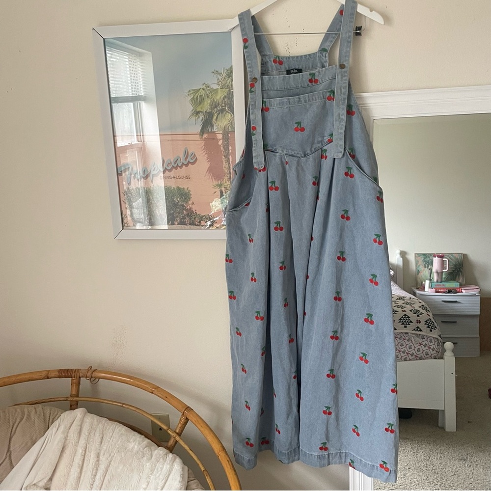 Dressed in LALA Light Blue Denim Cherry Maxi Dress - Picture 5 of 8